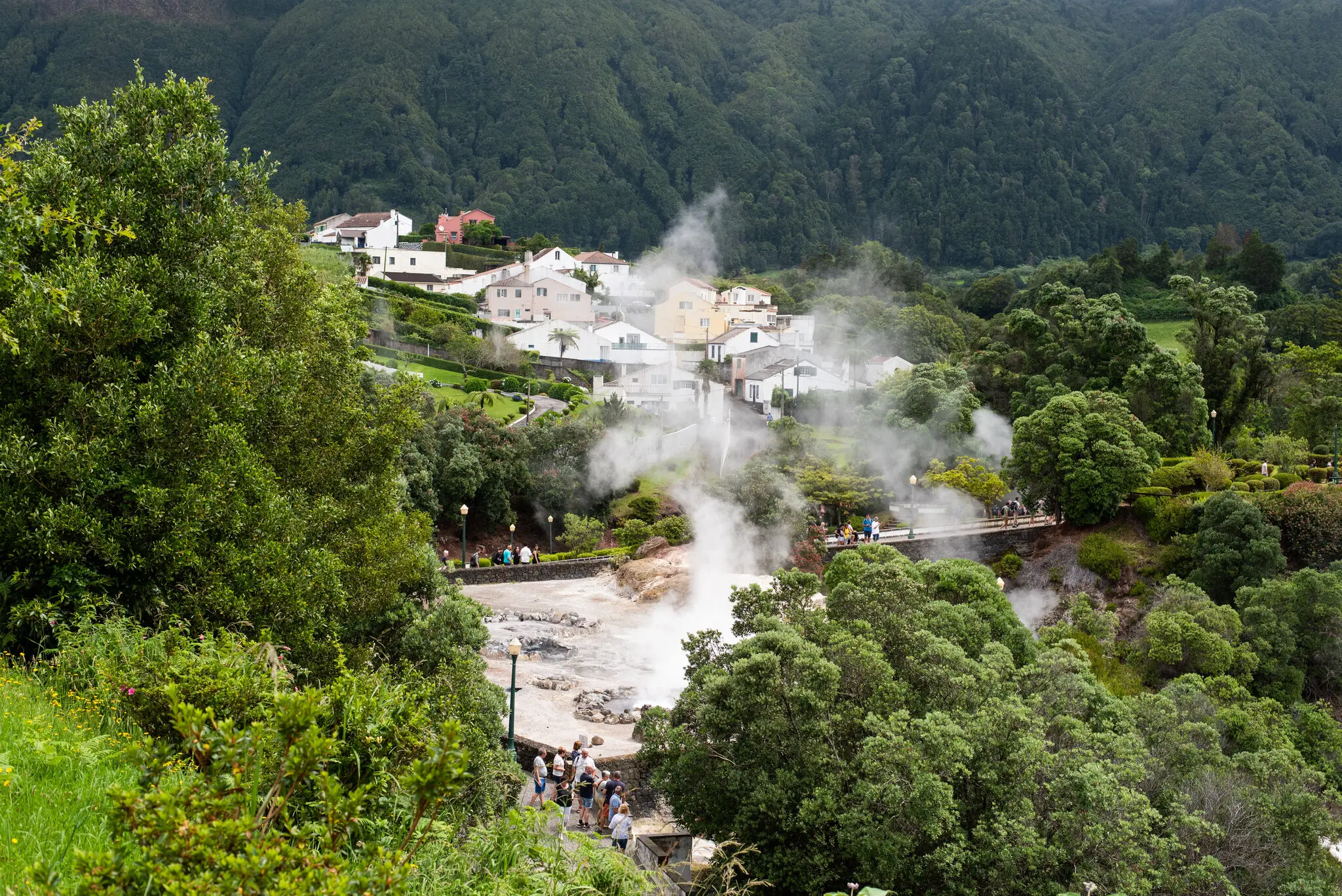 Пара піднімається з гарячої вулканічної точки в селі Фурнас